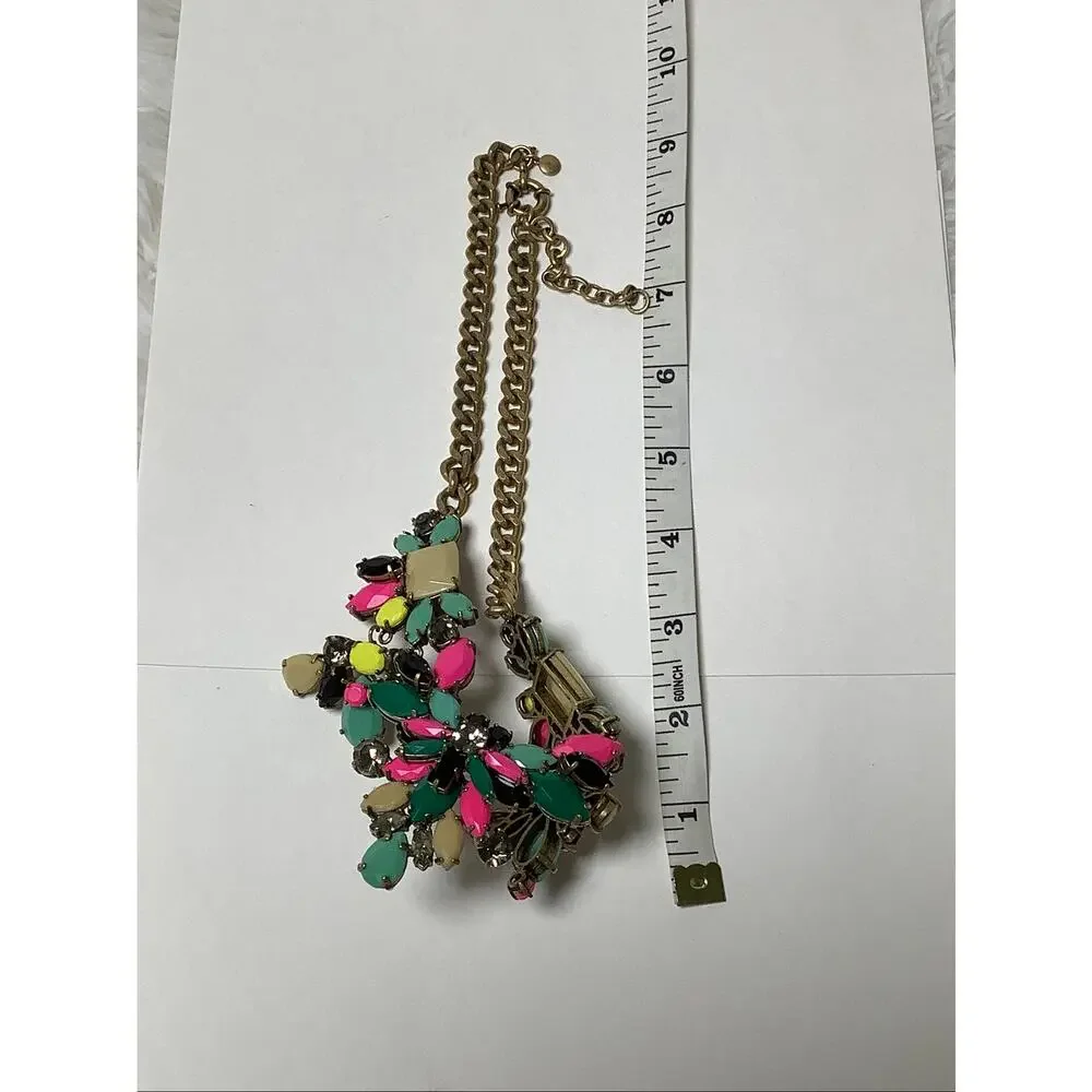 J.Crew Gold Tone Mixed Crystal Statement Bib Necklace Vintage Whimsigoth F15-23